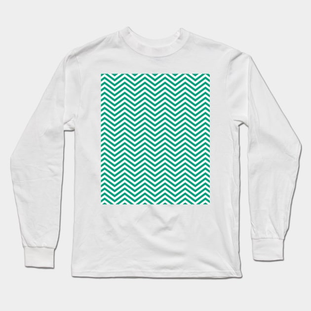 Dark Mint Green and White Chevron Pattern Long Sleeve T-Shirt by squeakyricardo